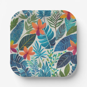 Tropical hawaiian aloha print paper plate