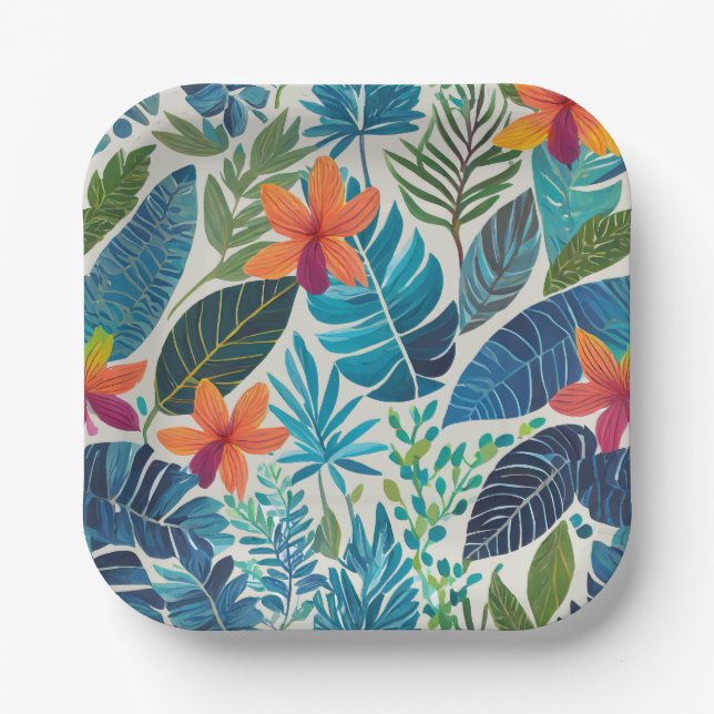 Tropical hawaiian aloha print paper plate (Front)