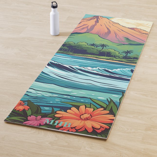 Tropical Hawaiian Beach and Mountains Yoga Mat (In Situ)