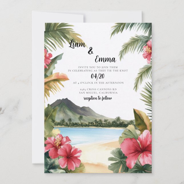  Tropical Hawaiian Beach Destination Wedding Invitation (Front)
