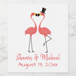 Tropical Hawaiian Beach Pink Flamingo Wedding  Wine Label