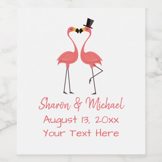 Tropical Hawaiian Beach Pink Flamingo Wedding   Wine Label (Single Label)