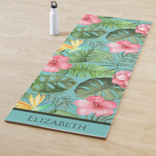 Tropical Hawaiian Bird of Paradise Floral Yoga Mat