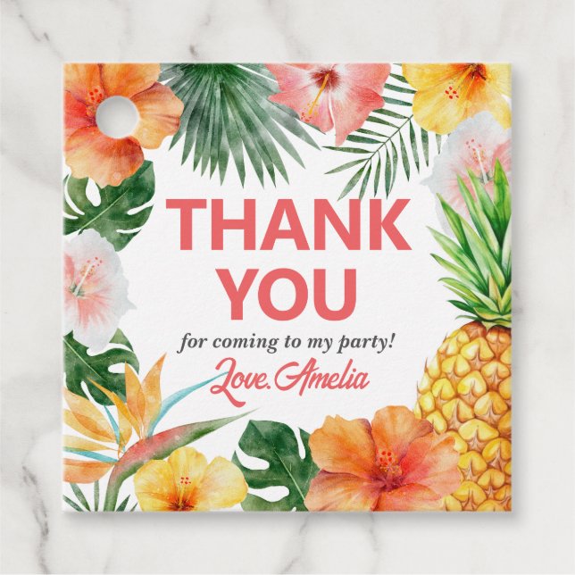 Tropical Hawaiian Birthday Party gift tag (Front)