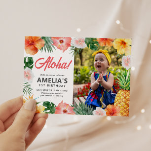 Tropical Hawaiian Birthday Party Photo Invitation 
