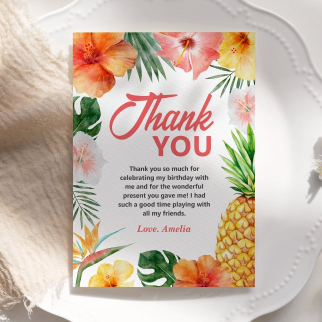 Tropical Hawaiian Birthday Party thank you card (Creator Uploaded)