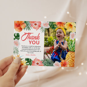 Tropical Hawaiian Birthday Photo thank you card