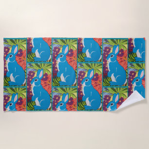 Tropical Hawaiian Bunny Rabbit Design Beach Towel