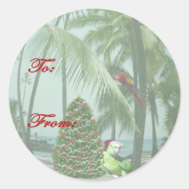 Tropical Hawaiian Christmas Gift Tag Sticker (Front)