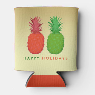 Tropical Hawaiian Christmas in Gold and Pineapples Can Cooler