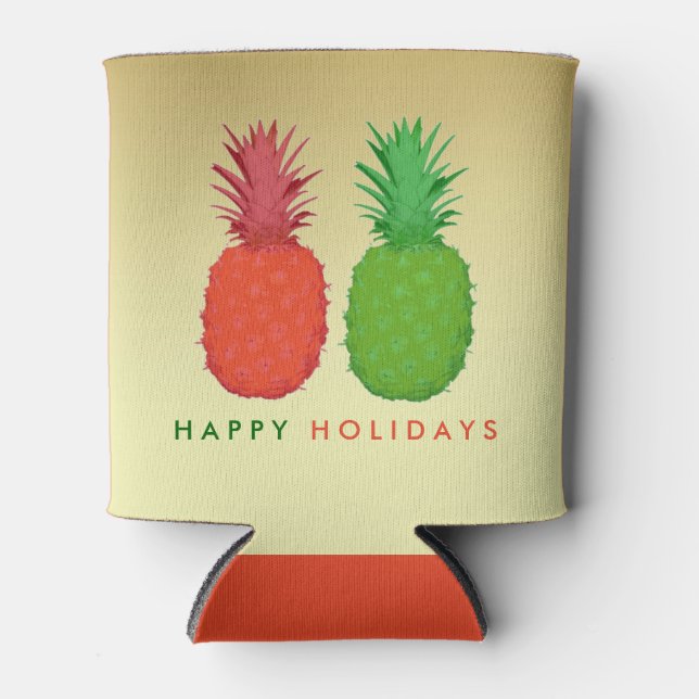 Tropical Hawaiian Christmas in Gold and Pineapples Can Cooler (Front)