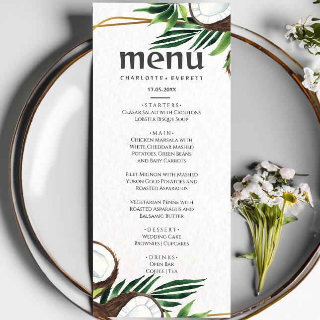 Tropical Hawaiian Coconut wedding Menu (Creator Uploaded)