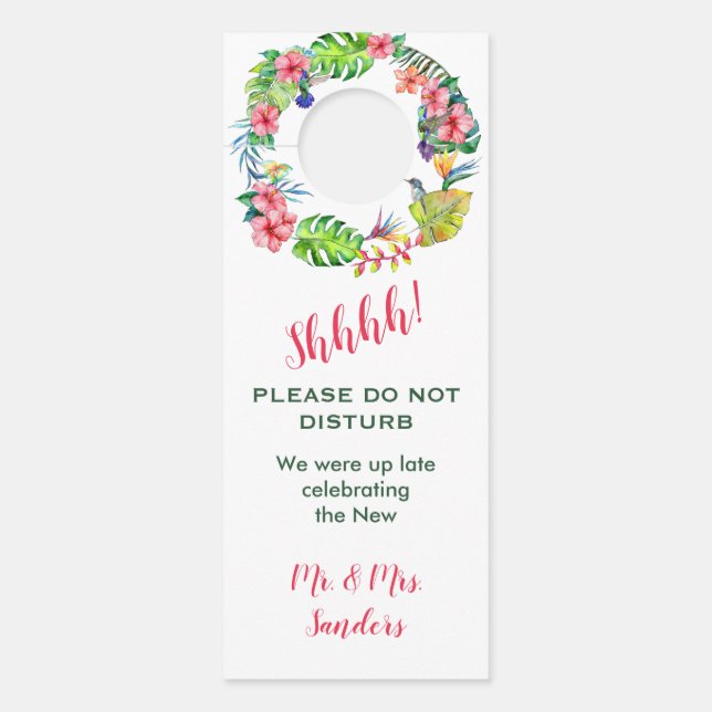 Tropical Hawaiian Colourful Hibiscus Wedding Guest Door Hanger (Front)