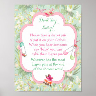 Tropical Hawaiian Diaper Pin Baby Shower Game Poster