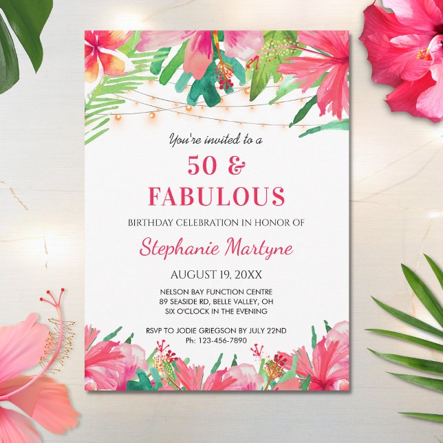 Tropical Hawaiian Floral 50th Birthday Invitation (Creator Uploaded)