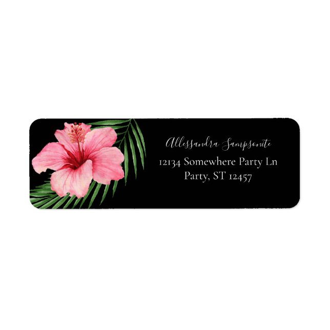 Tropical Hawaiian Floral Black Return Address (Front)