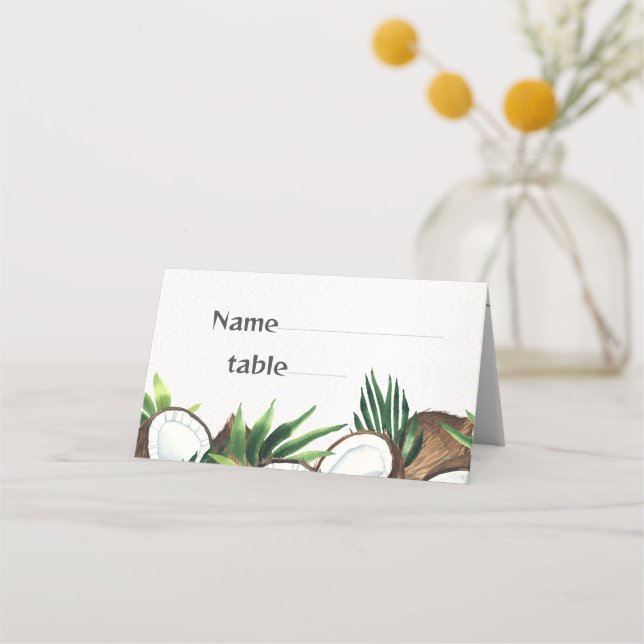 Tropical Hawaiian Floral & Coconut Place Card (Front)