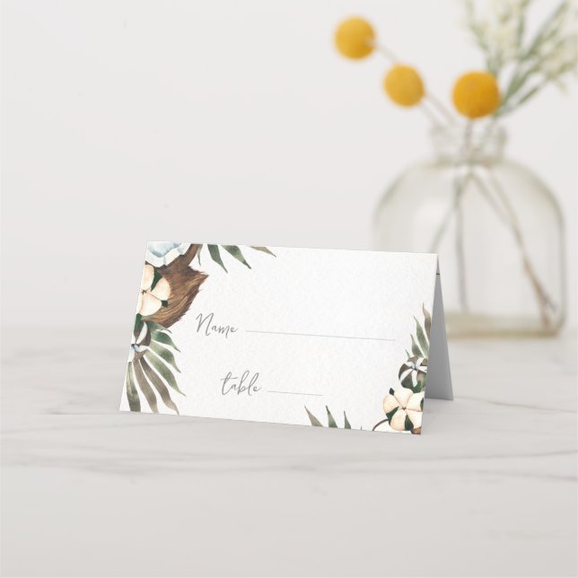 Tropical Hawaiian Floral & Coconut Place Card (Front)