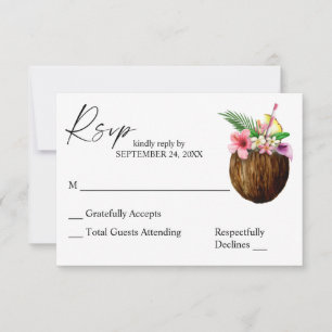 Tropical Hawaiian Floral Coconut Tree RSVP Card