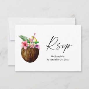 Tropical Hawaiian Floral & Coconut with Meal RSVP Card