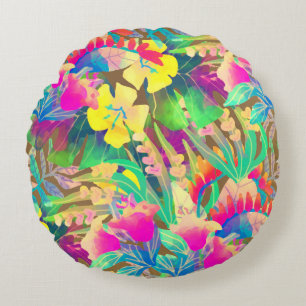 Tropical Hawaiian floral colourful summer Round Cushion