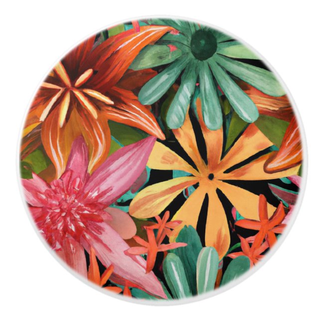 tropical/Hawaiian/floral/flower Ceramic Knob (Front)