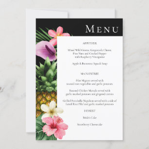 Tropical Hawaiian Floral Menu- Black Invitation