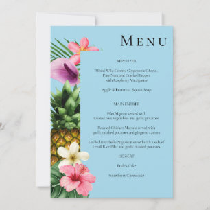 Tropical Hawaiian Floral Menu- Blue Invitation