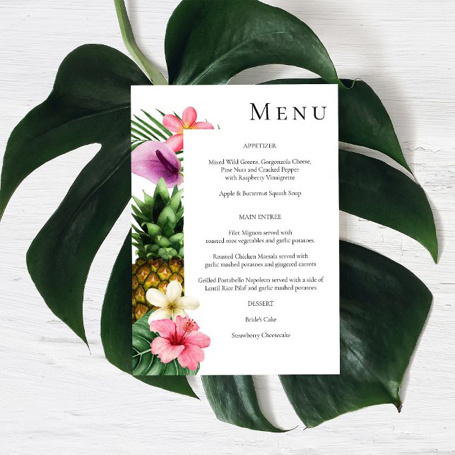 Tropical Hawaiian Floral Menu- White Invitation (Creator Uploaded)