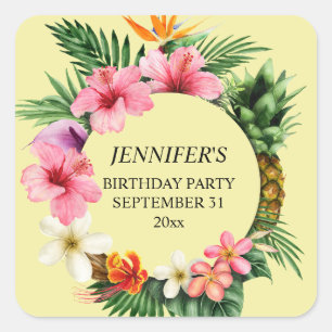 Tropical Hawaiian Floral Name - Yellow Square Sticker