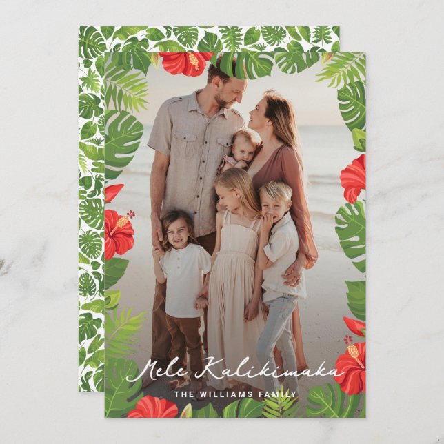 Tropical Hawaiian Floral Photo Mele Kalikimaka Holiday Card (Front/Back)