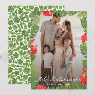 Tropical Hawaiian Floral Photo Mele Kalikimaka Holiday Card