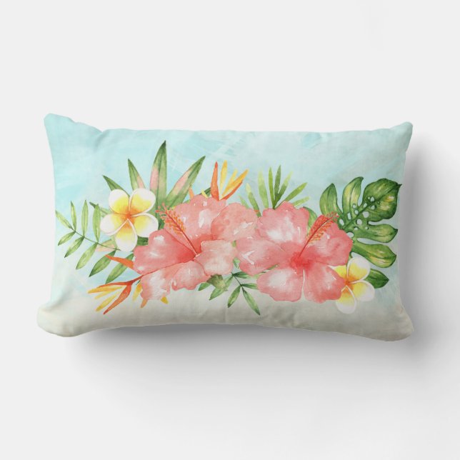 Tropical Hawaiian Floral Throw Pillow (Front)