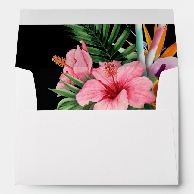Tropical Hawaiian Floral Wedding or Party- Black Envelope (Back (Bottom))