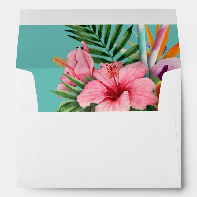 Tropical Hawaiian Floral Wedding or Party- Blue Envelope (Back (Bottom))