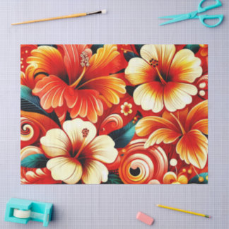 Tropical Hawaiian Flower Hibiscus Orange Decoupage Tissue Paper
