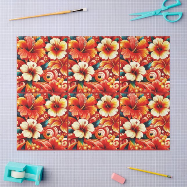 Tropical Hawaiian Flower Hibiscus Orange Decoupage Tissue Paper (Craft)