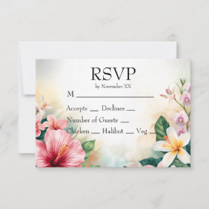 Tropical Hawaiian Flowers Colourful Wedding RSVP Card