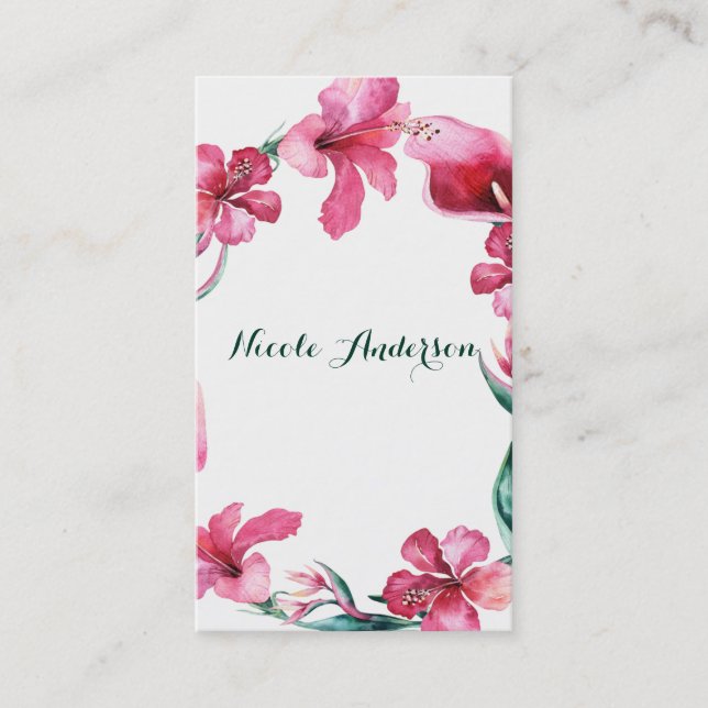 Tropical Hawaiian Flowers Elegant Chic Hibiscus Business Card (Front)