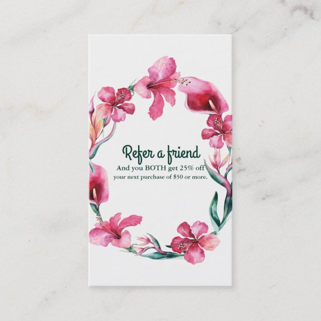 Tropical Hawaiian Flowers Elegant Refer a Friend Referral Card (Front)