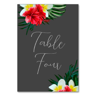 Tropical Hawaiian Flowers Elegant Wedding on Grey Table Number