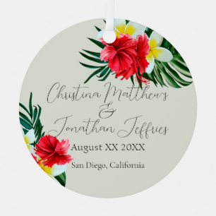 Tropical Hawaiian Flowers Elegant Wedding on Sage Metal Tree Decoration