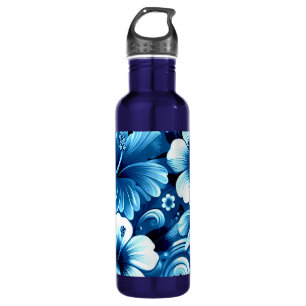 Tropical Hawaiian Flowers Hibiscus Blue Pattern 710 Ml Water Bottle