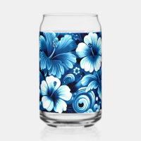 Tropical Hawaiian Flowers Hibiscus Blue Pattern