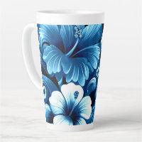 Tropical Hawaiian Flowers Hibiscus Blue Pattern