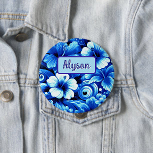 Tropical Hawaiian Flowers Hibiscus Personalised 10 Cm Round Badge