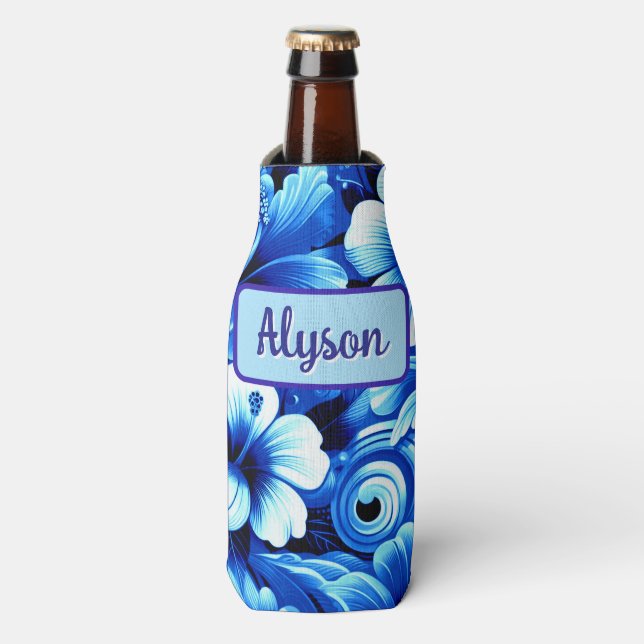 Tropical Hawaiian Flowers Hibiscus Personalised Bottle Cooler (Bottle Front)