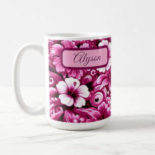 Tropical Hawaiian Flowers Hibiscus Personalised Coffee Mug