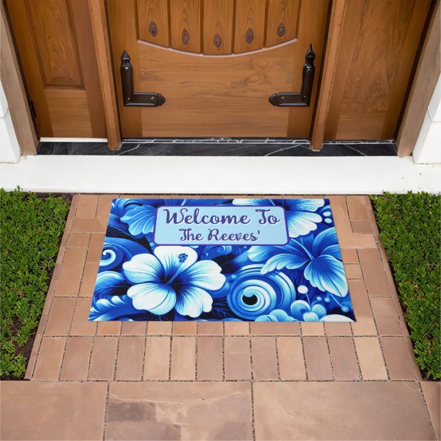 Tropical Hawaiian Flowers Hibiscus Personalised Doormat (Outdoor)