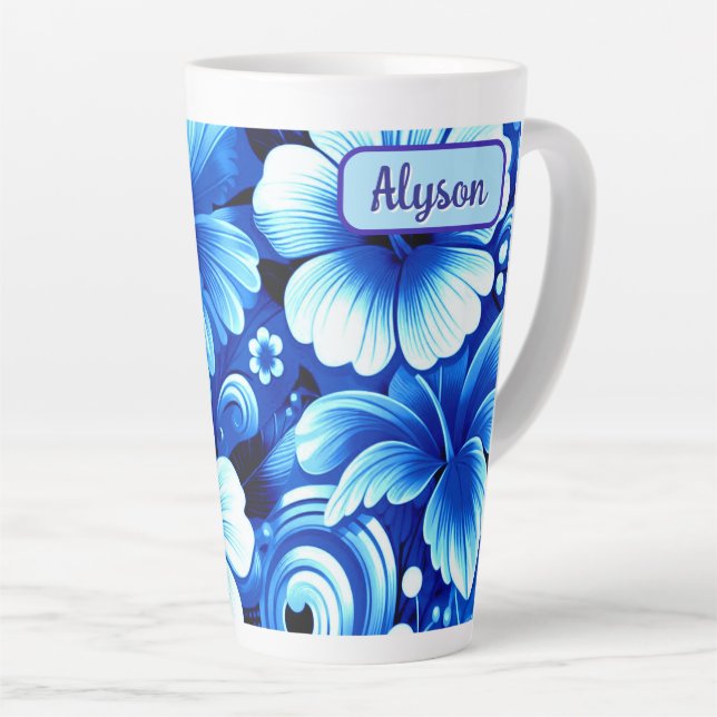 Tropical Hawaiian Flowers Hibiscus Personalised Latte Mug (Right Angle)